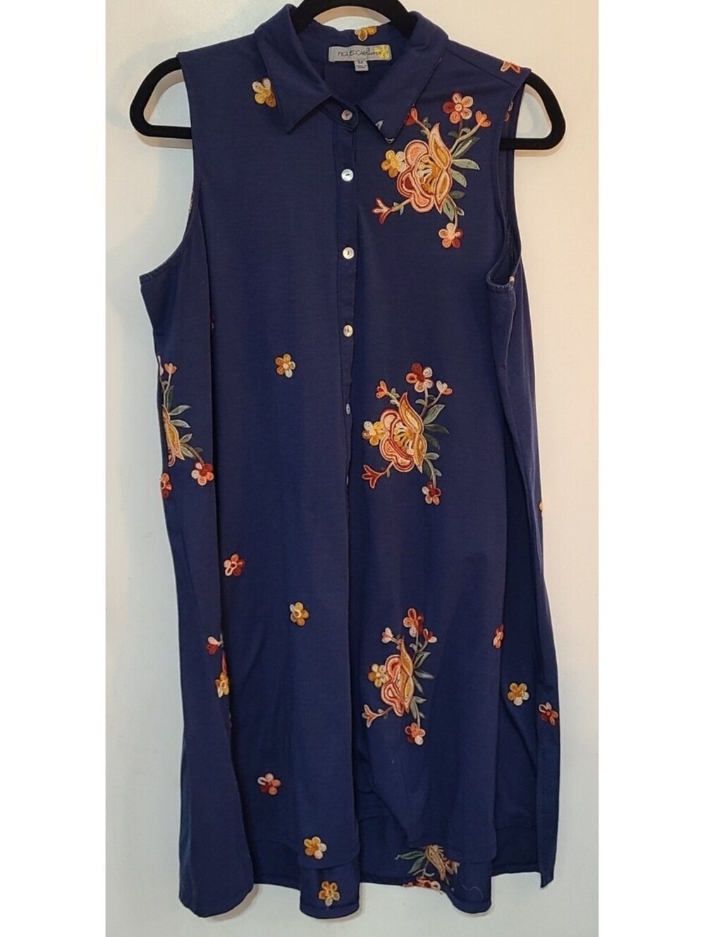 Figueroa & Flower Coral Sleeveless Collared Embroidered Floral Dress Sz L